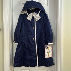 NWT Vintage Rothschild Girl Navy Blue and White Polkadots Rain Coat